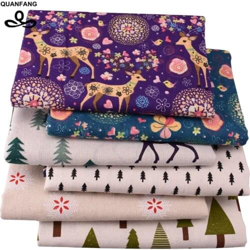 QUAN FANG Christmas Series,Printed Cotton Linen Fabric For DIY Quilting&Sewing Sofa,Table Clothes,Curtain,Bag,Cushion Half meter