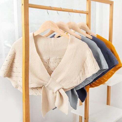 Korean Style Lady Autumn Winter New Cover Fashion Women Hollow Knitting Shawl Soft Elegant Brand Designer Coat Cape 63*35CM