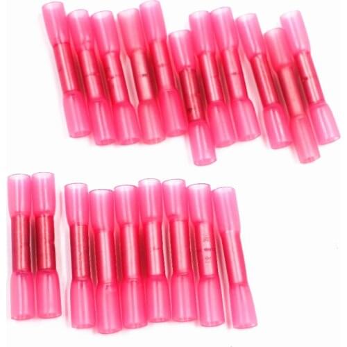 20pcs Red 22-18 AWG 0.5-1.5mm Heat Shrink Butt Cable Wire Crimp Connector Electrical Terminals Quick Connect Connector BHT1.25