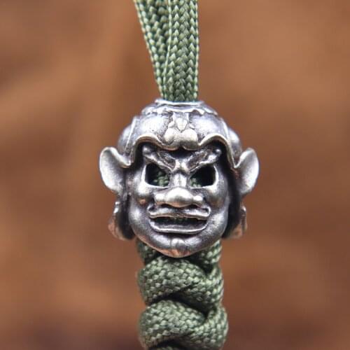 Japanese Samurai Mask Helmet Knife Beads Retro Brass EDC Outdoor Flashlight Lanyard Pendants DIY Paracord Bracelets Accessories