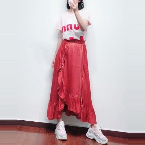 Patads French fashion half skirt spring and summer solid color Ruffle lady long skirt temperament celebrity girl e19johno