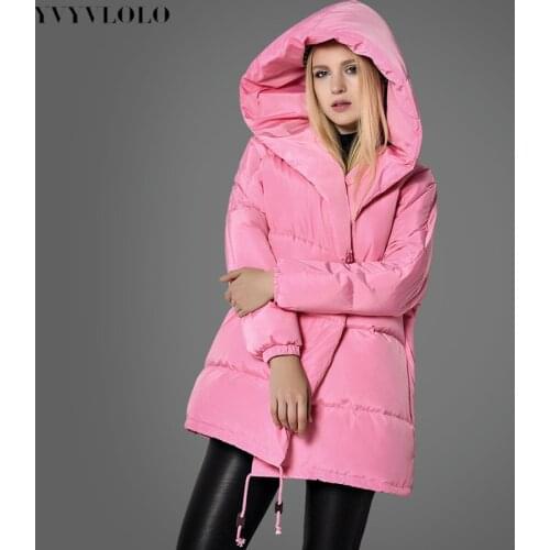 YVYVLOLO Womens Winter Jacket Pink girl coat 2019 New fashion cute loose parkas hooded down jacket button jacket women