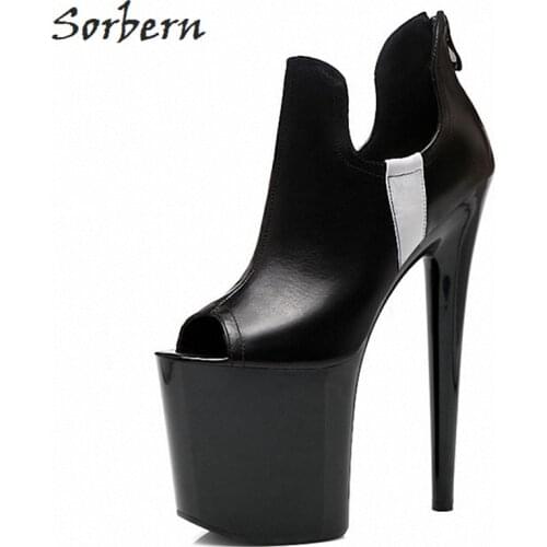 Sorbern Black Ankle High Women Boots Open Toe Platform Shoes Spike Heels Size 10 Womens Shoes Thick Heels White/Redhigh Heels