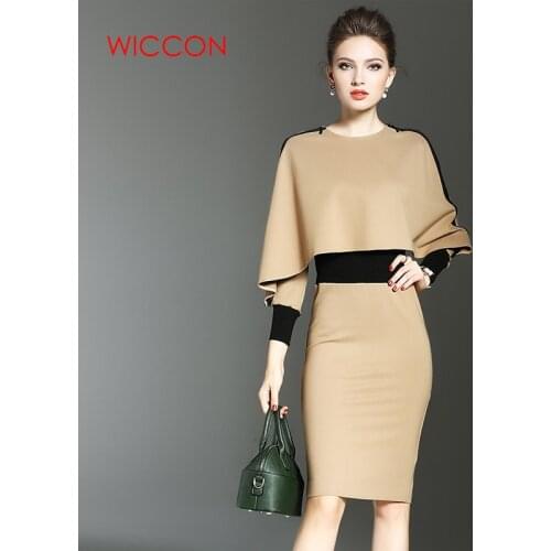 Fashion Elegant Women Dress Suit OL Work Office Lady Formal Business Wear Bodycon Slim Vintage Cape Coat Two Piece Set Outfit