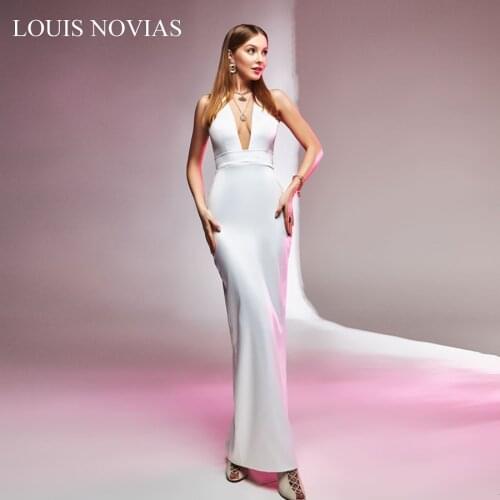 LOUIS NOVIAS Sexy Mermaid Romantic Wedding Straight tube Satin Knee Length Dress V-neck tight wide waistband hip wedding dress