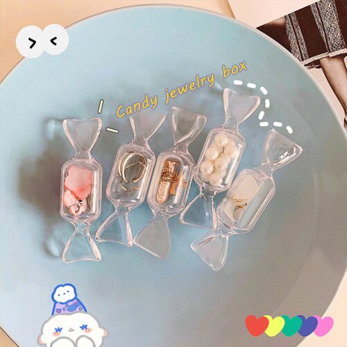 1/5pc Mini Candy Jewelry Storage Box Transparent Ring Necklace Container Portable Plastic Case Home Decoration
