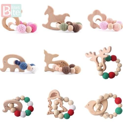 Bite Bites 1pc Wooden Aniaml Cartoon Baby Bracelet Rattles Wood Teether Toys Bpa Free Wooden Blank Rodent ChildrenS Goods Toys