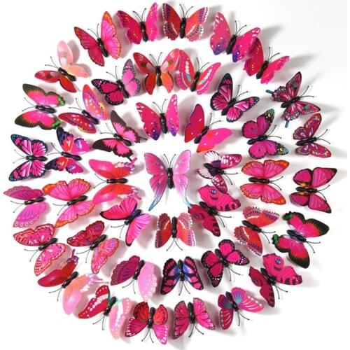 10Pcs Household 3D Butterfly Wall Sticker Refrigerator Decoration Sticker 7CM Blue Yellow Green Red Purple Rose Red