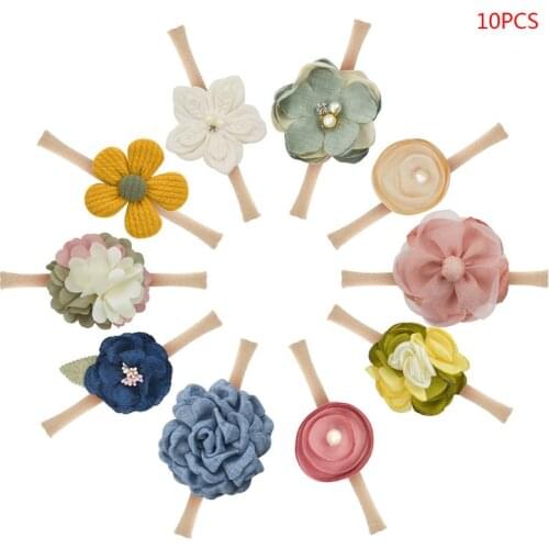 10Pcs Baby Girls Flower Headbands Nylon Elastic Floral Head Wraps Photography Props for Infant Toddlers Princess