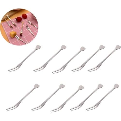 10pcs Mini Heart Shaped Handle Fruit Fork Stainless Steel Lovely Cake Dessert Forks Tines Fork For Home Restaurant Hotel