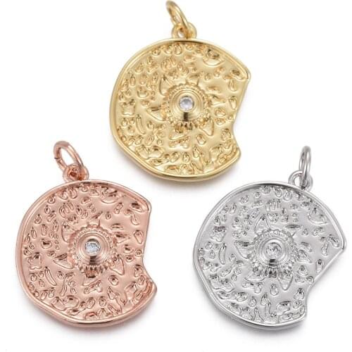 10Pcs Hammered Gold Brass Zircon Pendants Crystal Charms With Jump Rings For DIY Necklace Earring Dangles Jewelry Making