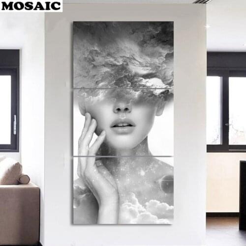 3pcs Black and White woman diy Diamond Painting Full Square/ Round Drill Diamond Mosaic Rhinestone painting Diamond Embroidery