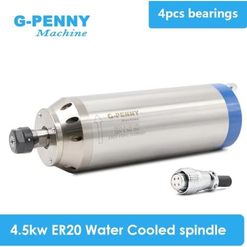 New Arrival! 4.5kw ER20 water cooled spindle bullet type 4 pcs ceramic ball bearings D=100mm suitable for stone wood working