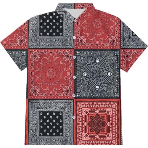 IFPD Bandana Men Shirt Oversized Paisley Button Shirt Short Sleeve Top Hawaiian Beach Loose Shirts Hawaiian Summer Male Clothing