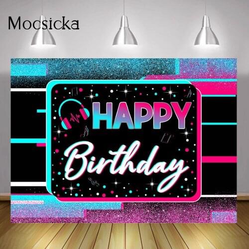 Glitter Kids Happy Birthday Backdrop Hip Hop Music Adult Birthday Cake Smash Background Decor Shiny Colorful Dots Photo Shoot