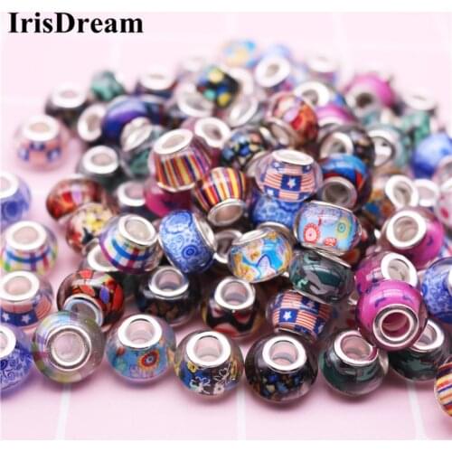 20PCS 14MM Big Round Loose Resin Murano Glass Spacer Beads Charms Fit For Pandora Bracelet Oysters With Pearls Jewelry