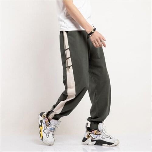 Casual Loose Straight Pants Chinese Style Men Button Patchwork Jogger Trousers Male Harajuku 2020 Summer Clothes Big Size M-8XL