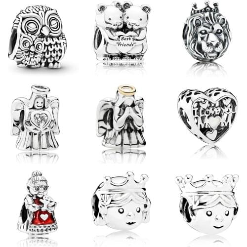 925 Sterling Silver Prince Lion Angel Grandma Crystal Beads For Original Pandora Charms Women Bracelets & Bangles Jewelry
