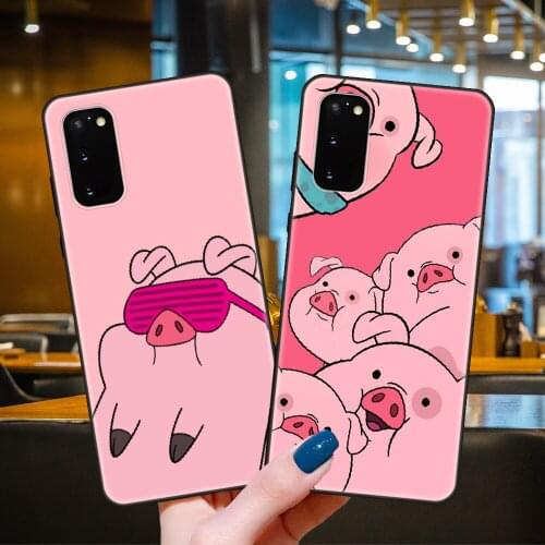 Phone Case For SamSung Galaxy S20 S10 S9 S8 S7 S6 Plus E Lite Ultra Edge Black Cover Coque Fashion Shell Cute Cartoon Lazy Pig