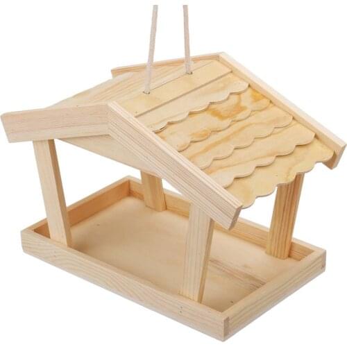 Wooden Bird House Birdhouse Hanging Nest Feeder with Loop Home Garden Yard Outdoor Pet Decors Hexagon Shaped with Roof