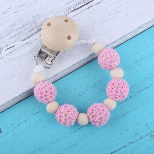 Handmade Pacifier Chain Wool Ball Baby Toy Wooden Anti-Dropping Chain Baby Aauxiliary Gutta-percha Anti-dropping Chain Wholesale