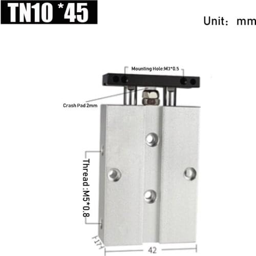 Bore 10mm Stroke 45mm Air Cylinder Aluminum Alloy TN Type Pneumatic Cylinder