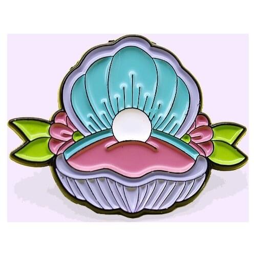 Ocean Pearl Clam Shell Enamel Pin Blue Treasure Brooch Bag Clothes Lapel Pin Sasha Away Badge Cartoon Jewelry Gift For Kids