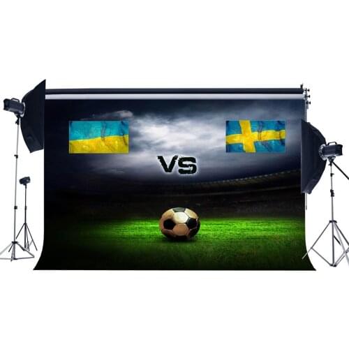 Football Field Backdrop Stadium Flags Dark Cloud Match School Game Gymnasium Photography Background