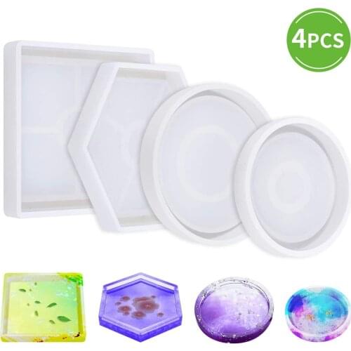 Coaster Mold Epoxy Resin Silicone Molds Diy Eco-Friendly Sturdy Hexagon Square Round Bottom Bracket for Casting Concrete Cement
