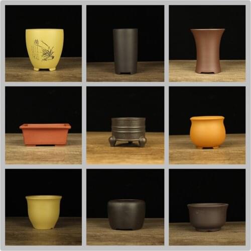 Yixing Purple Sand Flowerpot Handmade Succulents Miniature Breathable Stoneware Bonsai Pot With Hole Calamus Potted