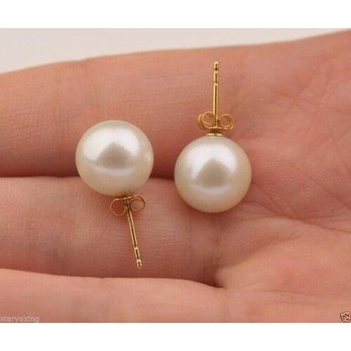 Perfect 9-9.5mm AAAA WHITE AKOYA PEARLS EARRING GOLD >jewerly free shipping