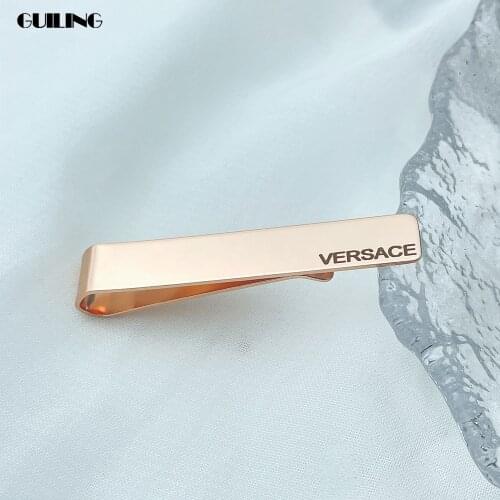 Dainty Personalized Clip Customized Name Logo Marking Tie Clip Men Suit Accessories Stainless Steel Jewelry Set Groomsmen Gift