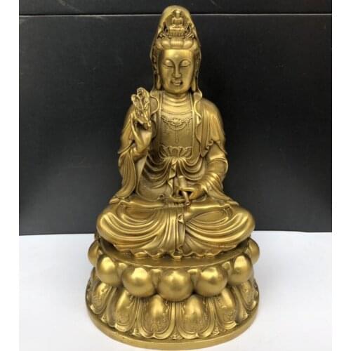 China seiko brass lotus Guanyin bodhisattva crafts statue