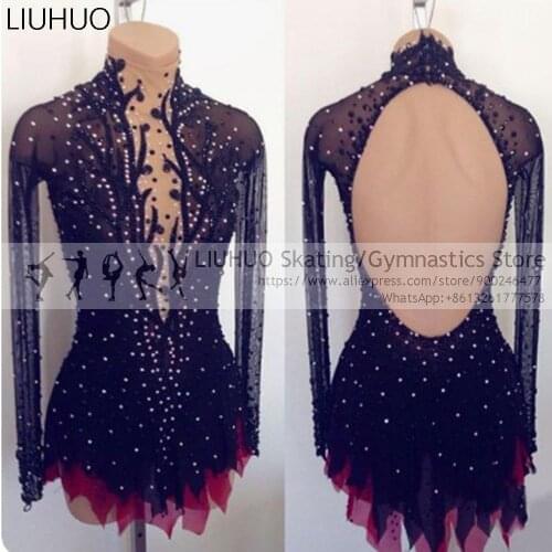 LIUHUO figure skating costume Women Dark Purple Straps making factory skating skirt girls Ice Skating skirt factory shop