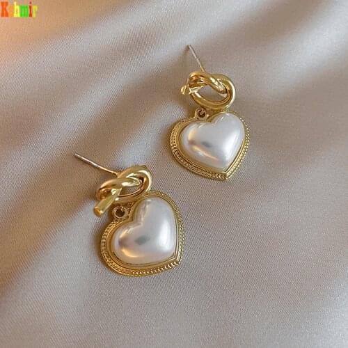 Kshmir New metal knot heart pearl earring womens new South Korean temperament web celebrity earring senior sense earrings 2021