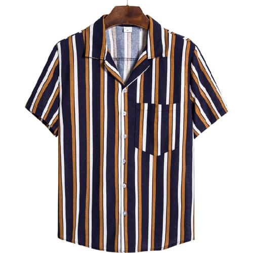 Summer Men Shirt Fashion Striped Shirts Short Sleeve Mens Casual shirt Streetwear Holiday