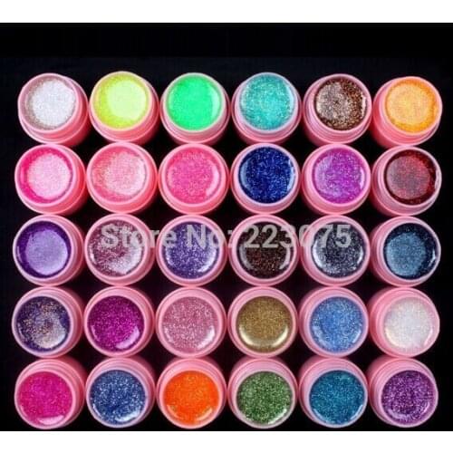 Hot DIY white pot New 30 Colors Glitter UV Gel Builder Acrylic Nail Art Polish Kit Set for False Tips