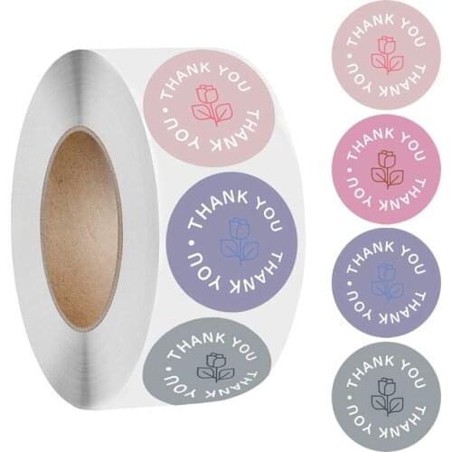 500pcs /roll 1 inch Thank you Stickers rose flower Scrapbooking Stickers Festival Birthday Party Gift Decorations Seal Labels