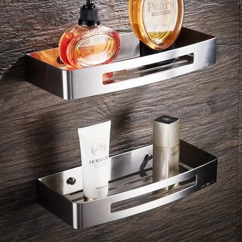 Wall Mount Bathroom Shelves Brushed Nickel Stainless Steel Rectangle Shower Caddy Rack Bath Accessories