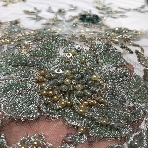 Gorgeous Bridal Wedding Embroidered Heavy Beaded Lace Fabric Handmade 3D Flower Applique Tulle Soft Mesh for Women Party Dresses