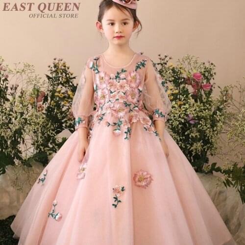 2018 New sweet kwwaii ball gown flower girls dresses for wedding embroidery floral pageant first communion pink dress DD372 F