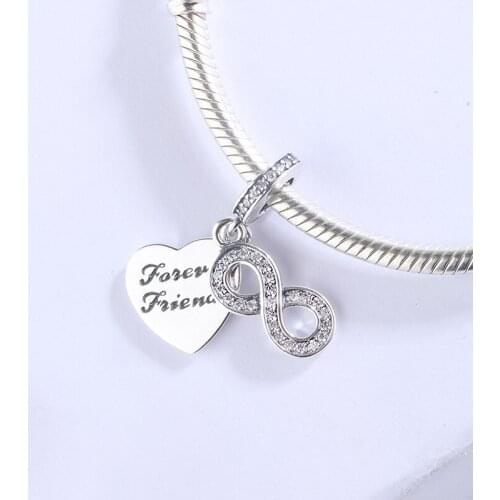 New Arrival 925 Sterling Silver Heart Charm Forever Friend Infinity Symbol Dangle Charm Fit European Bracelet Fashion Jewelry