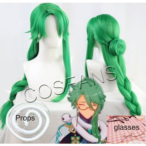 Game Genshin Impact Cosplay Halloween Baizhu Cosplay Wig Genshin Impact Bai Zhu Cosplay Hair Halloween cosplay glasses and props