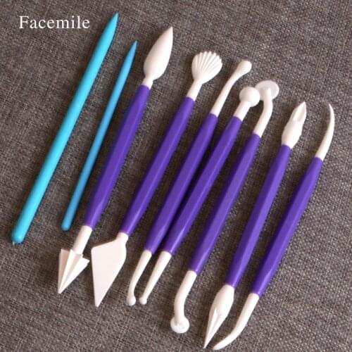 9Pcs Plastic Baking Craft Tool Sugarcraft Fondant Gift Pastry Carving Cutter Chocolate Decorating Flower Clay Modelling 03112