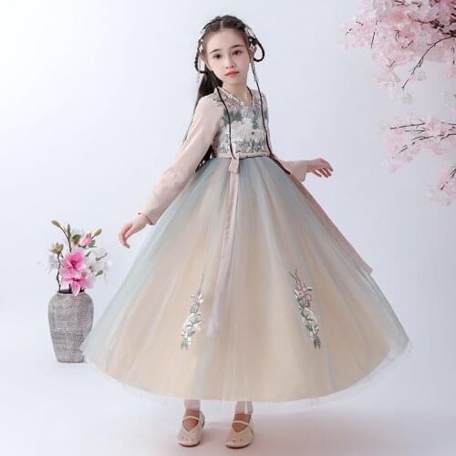 Girls Hanfu Cheongsam Chi-Pao Girls Dress Elegant New Year Princess Children Party Dress Wedding Gown Kids Dresses Vestido Wear