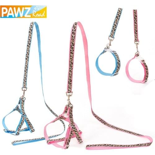 PAWZRoad Pet Leads Rope Leopard Dog Collar Harness Sets Pet Leash Dog Adjustable Safety Walking Outing Rope Puppy Dog Products