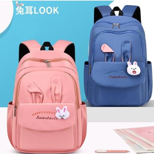 POOLOOS Elementary School Bags For Girls 6-12 Years Old Cute Rabbit Purple Pink School Backpack Waterproof Book Bag Kids Gift