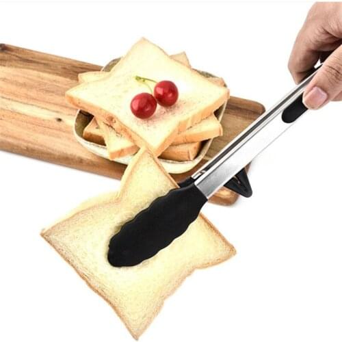 Silicone Pizza Bread Steak Clip Non-Stick Kitchen Tongs Stainless Steel Handle Utensil Salad Serving BBQ Tongs Creative Clamp