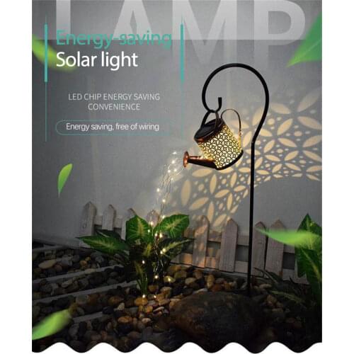 Solar Watering Can Ornament Lamp Garden Art Light Hollow Iron Shower LED String Lights Garden Decorations Lamp