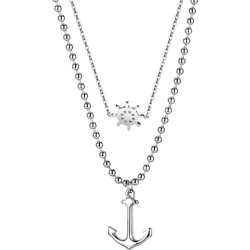Vintage Rudder Anchor Pendants Women Necklace Layered Chains E Girl Y2k Jewelry Accesories Statement Necklaces Gifts Wholesale